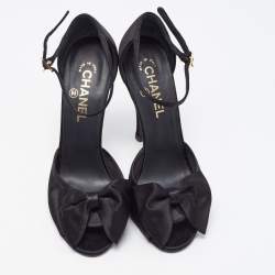 Chanel Black Satin Bow CC Ankle Strap Sandals Size 39.5