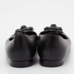 Pre Owned Chanel Black Leather CC Camelia Ballet Flats Size 38.5