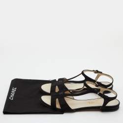 Chanel Black Suede Cut Out Flat Sandals Size 37.5