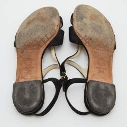 Chanel Black Suede Cut Out Flat Sandals Size 37.5