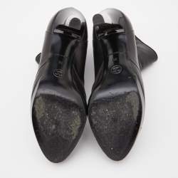 Chanel Black Leather and Patent Cap Toe Platform Ankle Booties Size 38