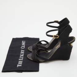 Pre Owned Chanel Black Canvas Pearl-Embellished Wedge Sandals Size 38