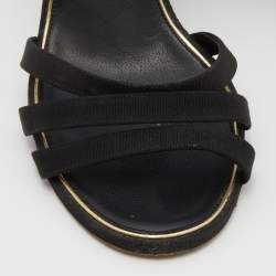 Pre Owned Chanel Black Canvas Pearl-Embellished Wedge Sandals Size 38