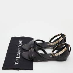 Chanel Black Quilted Leather Embellished Ankle Cuff Flat Sandals Size 38.5