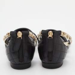 Chanel Black Quilted Leather Embellished Ankle Cuff Flat Sandals Size 38.5