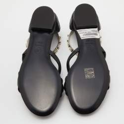 Chanel Black Quilted Leather Embellished Ankle Cuff Flat Sandals Size 38.5
