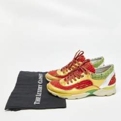 Pre Owned Chanel Multicolor Tweed and Leather CC Low Top Sneakers Size 38
