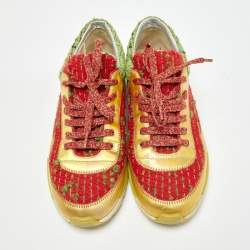 Pre Owned Chanel Multicolor Tweed and Leather CC Low Top Sneakers Size 38