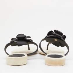 Pre Owned Chanel Black Rubber Camellia Thong Flats Size 37
