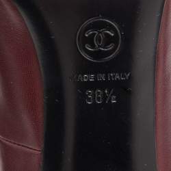 Pre Owned Chanel Burgundy/Black Leather CC Bow Pointed Pumps Size 38.5