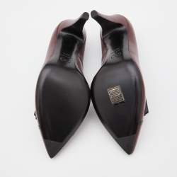 Pre Owned Chanel Burgundy/Black Leather CC Bow Pointed Pumps Size 38.5