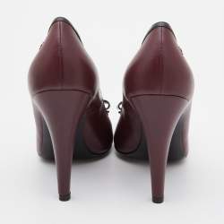 Pre Owned Chanel Burgundy/Black Leather CC Bow Pointed Pumps Size 38.5