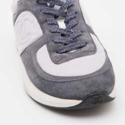 Chanel Grey/Light Purple Suede and Fabric CC Low Top Sneakers Size 40