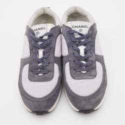 Chanel Grey/Light Purple Suede and Fabric CC Low Top Sneakers Size 40