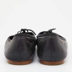 Pre Owned Chanel Black Leather and Patent Cap Toe Bow CC Ballet Flats Size 38