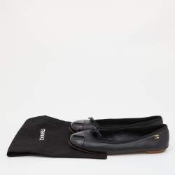 Pre Owned Chanel Black Leather and Patent Cap Toe Bow CC Ballet Flats Size 38