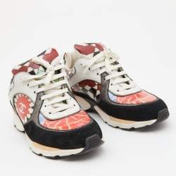 Pre Owned Chanel Multicolor Printed PVC and Leather CC Low Top Sneakers Size 38