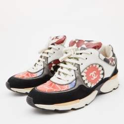 Pre Owned Chanel Multicolor Printed PVC and Leather CC Low Top Sneakers Size 38