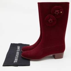 Chanel Burgundy Velvet CC Camellia Embellished Rain Boots Size 41