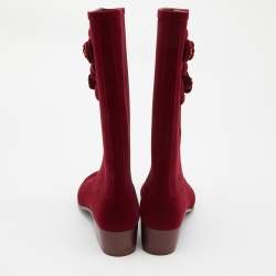 Chanel Burgundy Velvet CC Camellia Embellished Rain Boots Size 41