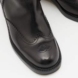 Chanel Black/Gold Leather and Tweed Mid Calf Boots Size 38