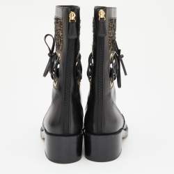 Chanel Black/Gold Leather and Tweed Mid Calf Boots Size 38