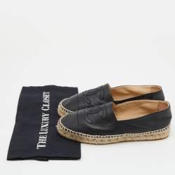 Pre Owned Chanel Black Leather CC Espadrille Flats Size 38