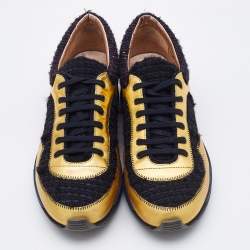 Pre Owned Chanel Multicolor Tweed,Leather and Suede CC Low-Top Sneakers Size 39