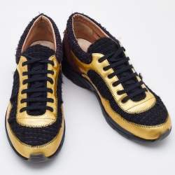 Pre Owned Chanel Multicolor Tweed,Leather and Suede CC Low-Top Sneakers Size 39
