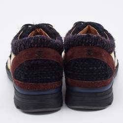 Pre Owned Chanel Multicolor Tweed,Leather and Suede CC Low-Top Sneakers Size 39