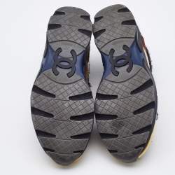 Pre Owned Chanel Multicolor Tweed,Leather and Suede CC Low-Top Sneakers Size 39