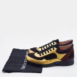 Pre Owned Chanel Multicolor Tweed,Leather and Suede CC Low-Top Sneakers Size 39