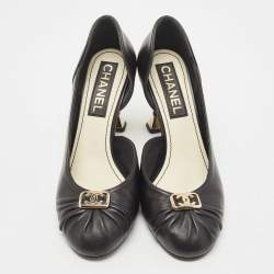 Pre Owned Chanel Black Leather CC D'orsay Pumps Size 38