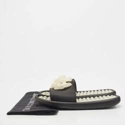 Pre Owned Chanel Black Rubber CC Camellia Flat Slides Size 40
