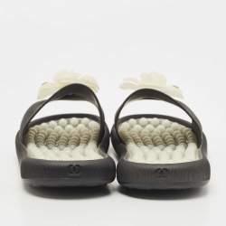 Pre Owned Chanel Black Rubber CC Camellia Flat Slides Size 40