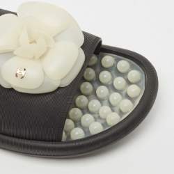 Pre Owned Chanel Black Rubber CC Camellia Flat Slides Size 40