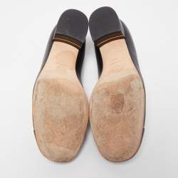 Pre Owned Chanel Black Leather CC Cap Toe Ballet Flats Size 38.5