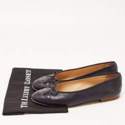 Chanel Dark Blue Caviar Leather CC Bow Ballet Flats Size 39.5
