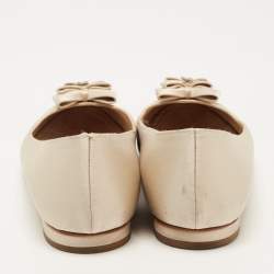 Pre Owned Chanel Beige Satin CC Embellished Bow Ballet Flats Size 38.5