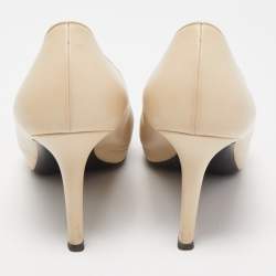 Pre Owned Chanel Beige/Black Leather and Canvas Cap Toe CC Camellia Pumps Size 40.5