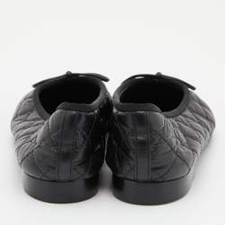 Pre Owned Chanel Black Leather Bow CC Cap Toe Ballet Flats Size 36.5