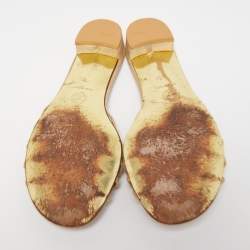 Pre Owned Chanel Beige Fabric CC Bow Strappy Flat Slides Size 38