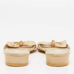 Pre Owned Chanel Beige Fabric CC Bow Strappy Flat Slides Size 38