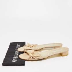 Pre Owned Chanel Beige Fabric CC Bow Strappy Flat Slides Size 38
