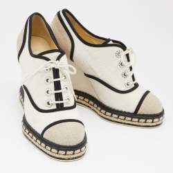 Pre Owned Chanel Tri Color Canvas CC Wedge Sneakers Size 38