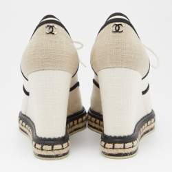 Pre Owned Chanel Tri Color Canvas CC Wedge Sneakers Size 38