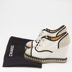 Pre Owned Chanel Tri Color Canvas CC Wedge Sneakers Size 38