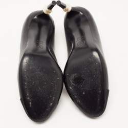 Pre Owned Chanel Black Leather and Canvas Faux Pearl CC Cap Toe Pumps Size 37.5
