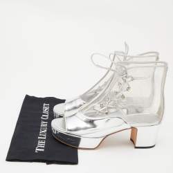 Chanel Silver Leather and PVC Open Toe Platform Ankle Booties Size 40