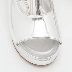 Chanel Silver Leather and PVC Open Toe Platform Ankle Booties Size 40